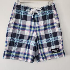 Abercrombie & Fitch blue plaid swim trunks‎ mens size M